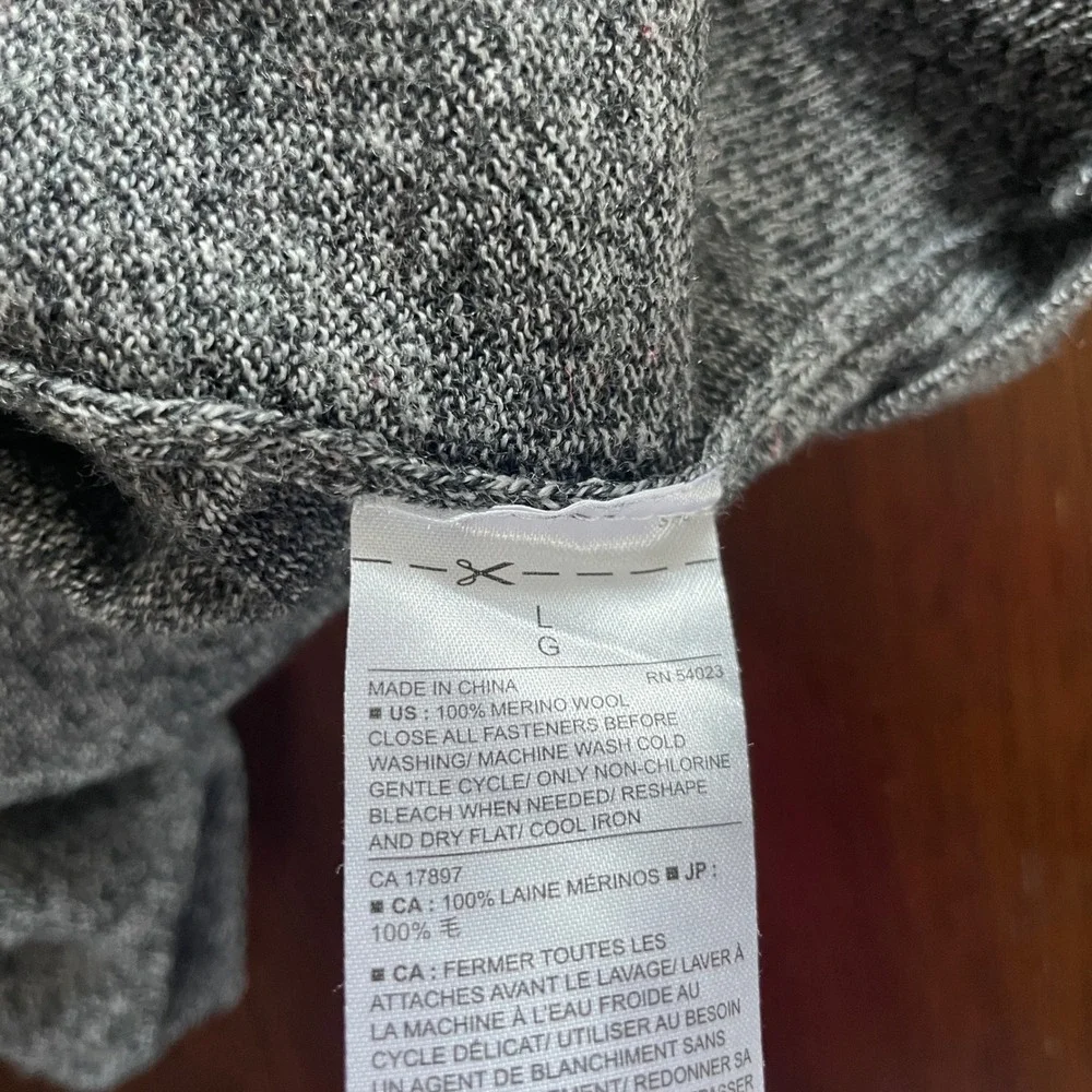 Banana Republic Full Zip Sweater Mens L Gray 100% Merino Wool Mock Neck Classic